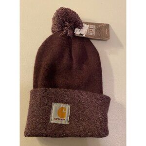 Carhartt Brown Acrylic Knit Beanie With Pom-Pom